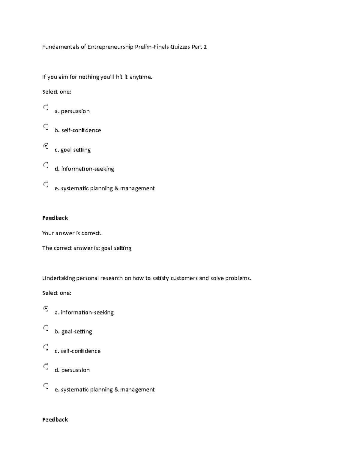 Fundamentals of Entrepreneurship PrelimFinals Quizzes Part 2 Select