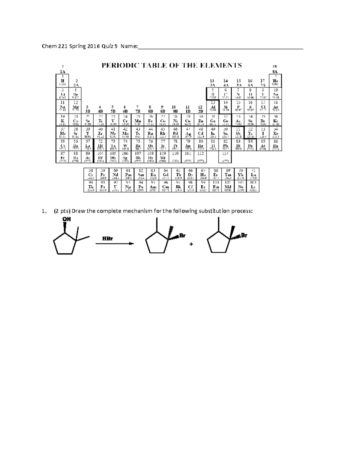 Chem Quiz 9 Exam 2 - Chem Quiz Of Alkene Mechanisms - Chem 221 Spring ...