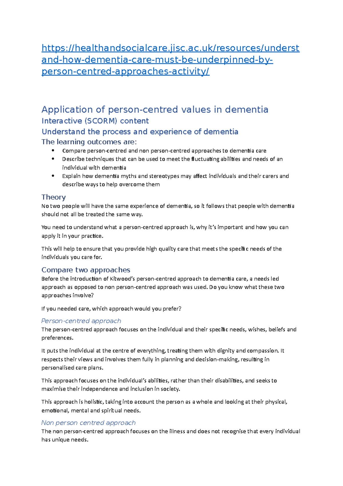 person centred care dementia essays