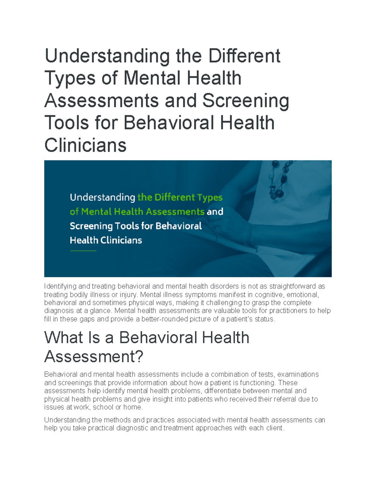 Understanding The Different Types Of Mental Health Assessments And 