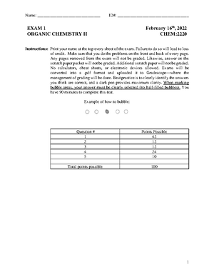 Practice Exam 1 - homework - Chemistry 2220 Organic Chemistry II for ...