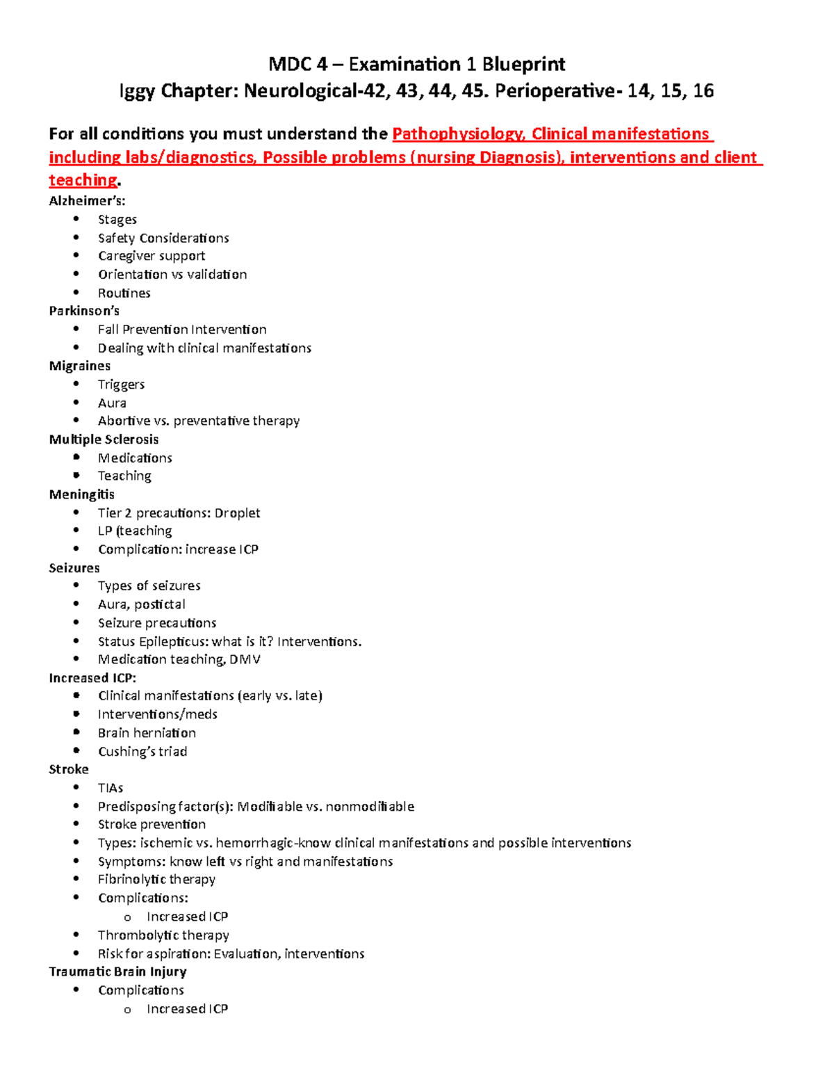 MCD4 Exam 1 Blueprint - MDC 4 – Examination 1 Blueprint Iggy Chapter ...