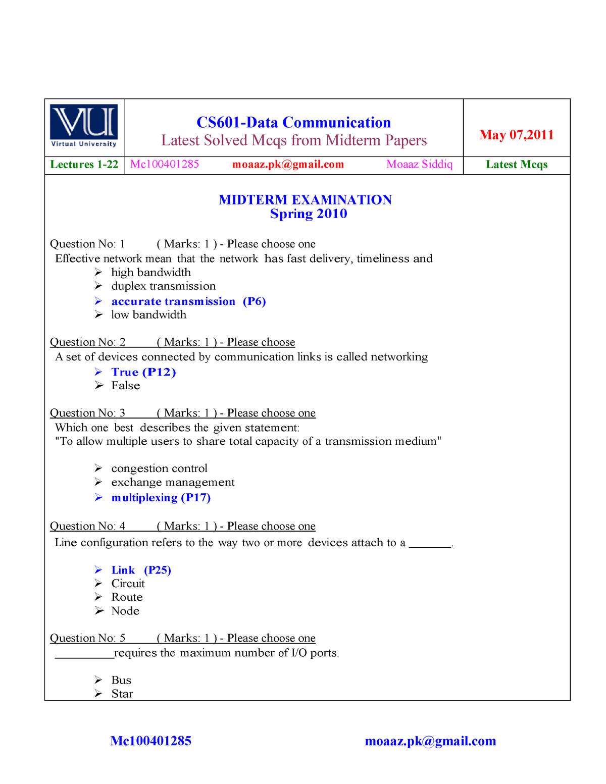 CS601 Midterm Solved Mcqs With References By Moaaz - CS601-Data ...