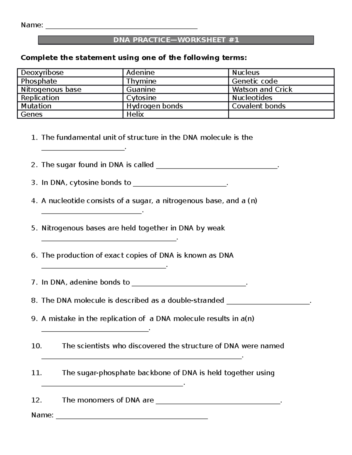 DNA and RNA Worksheets-Acc Bio 2014 - Name ...