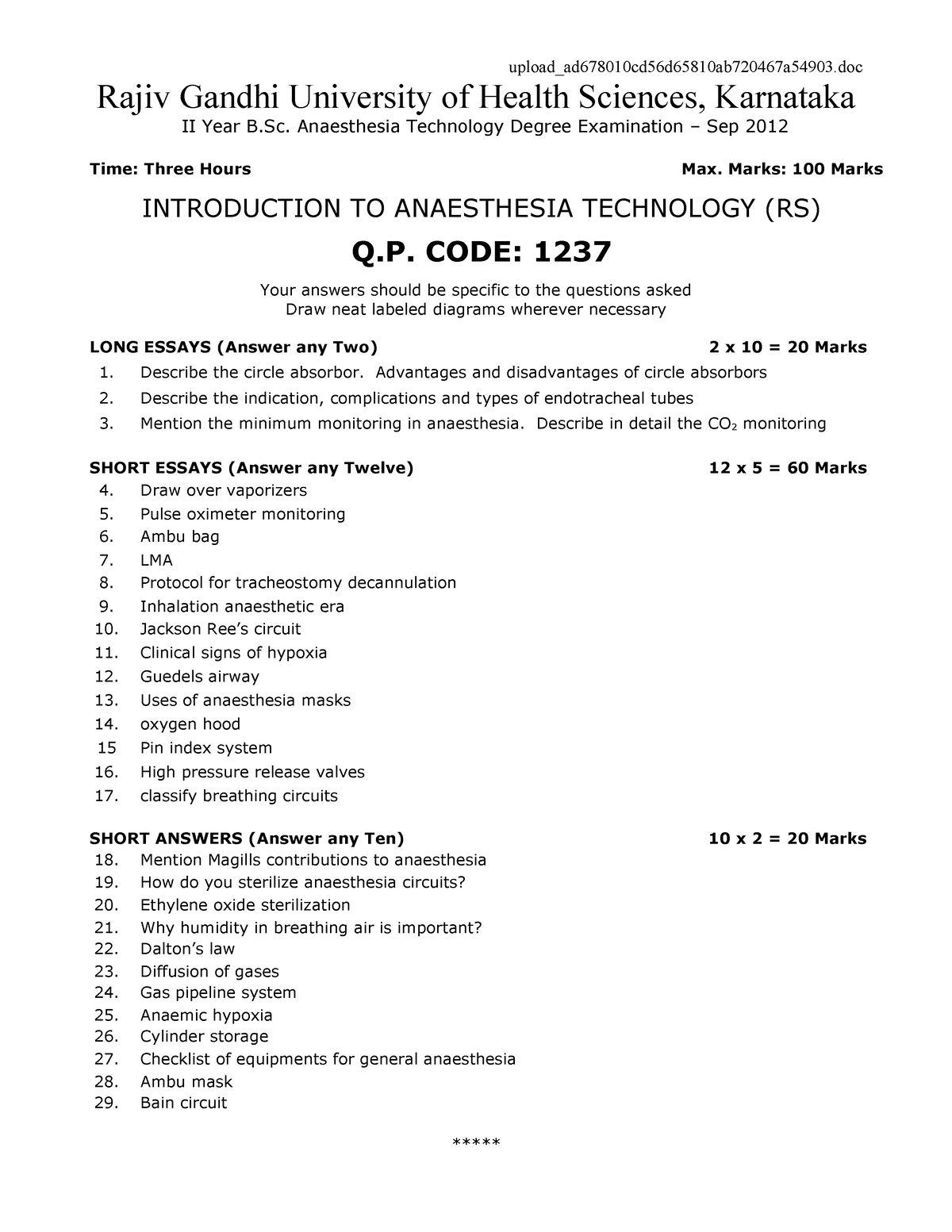 anesthesia thesis topics rguhs