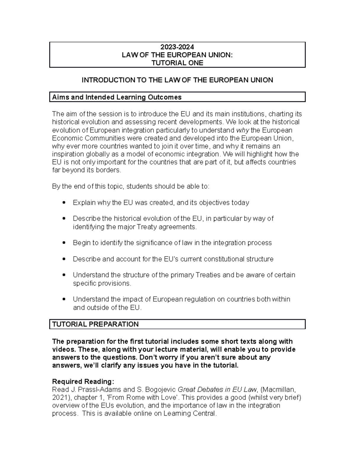 Tutorial 1 - Seminar 2 notes - 2023- LAW OF THE EUROPEAN UNION ...