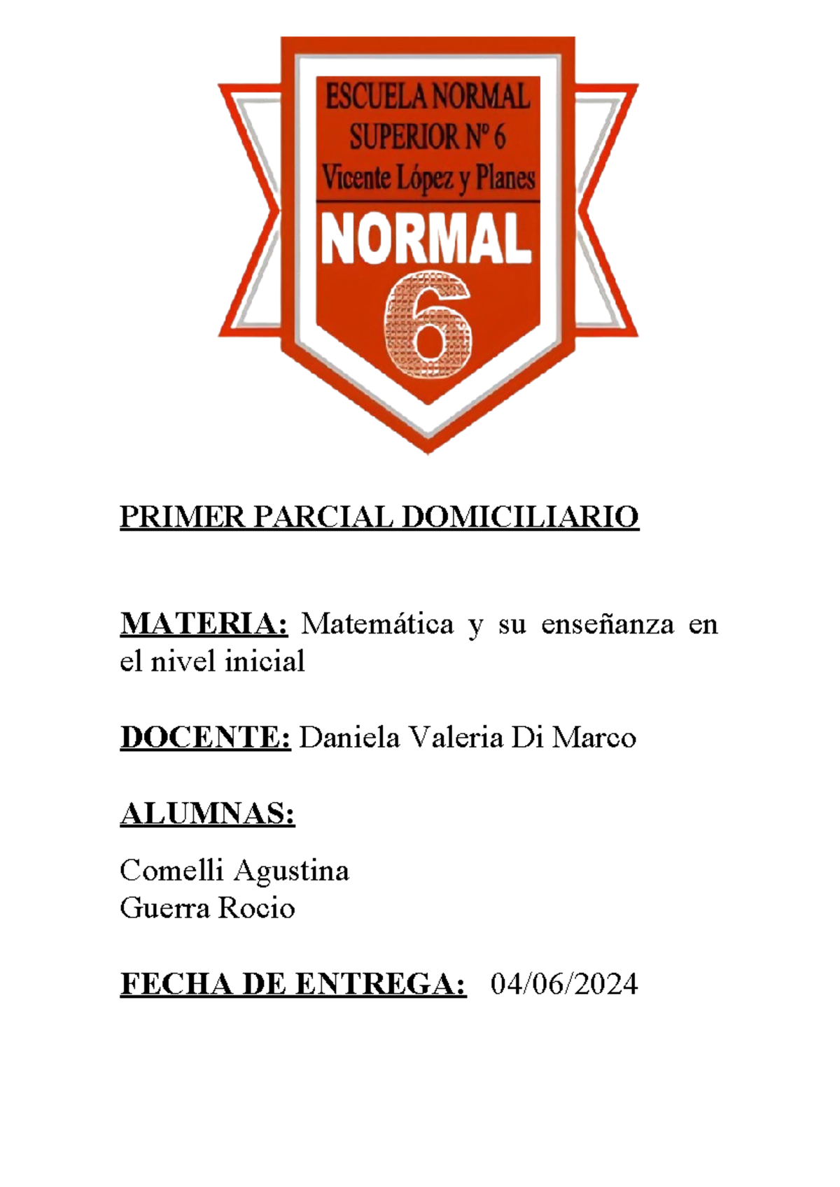 1er parcial, matematica en el nivel inicial - PRIMER PARCIAL ...