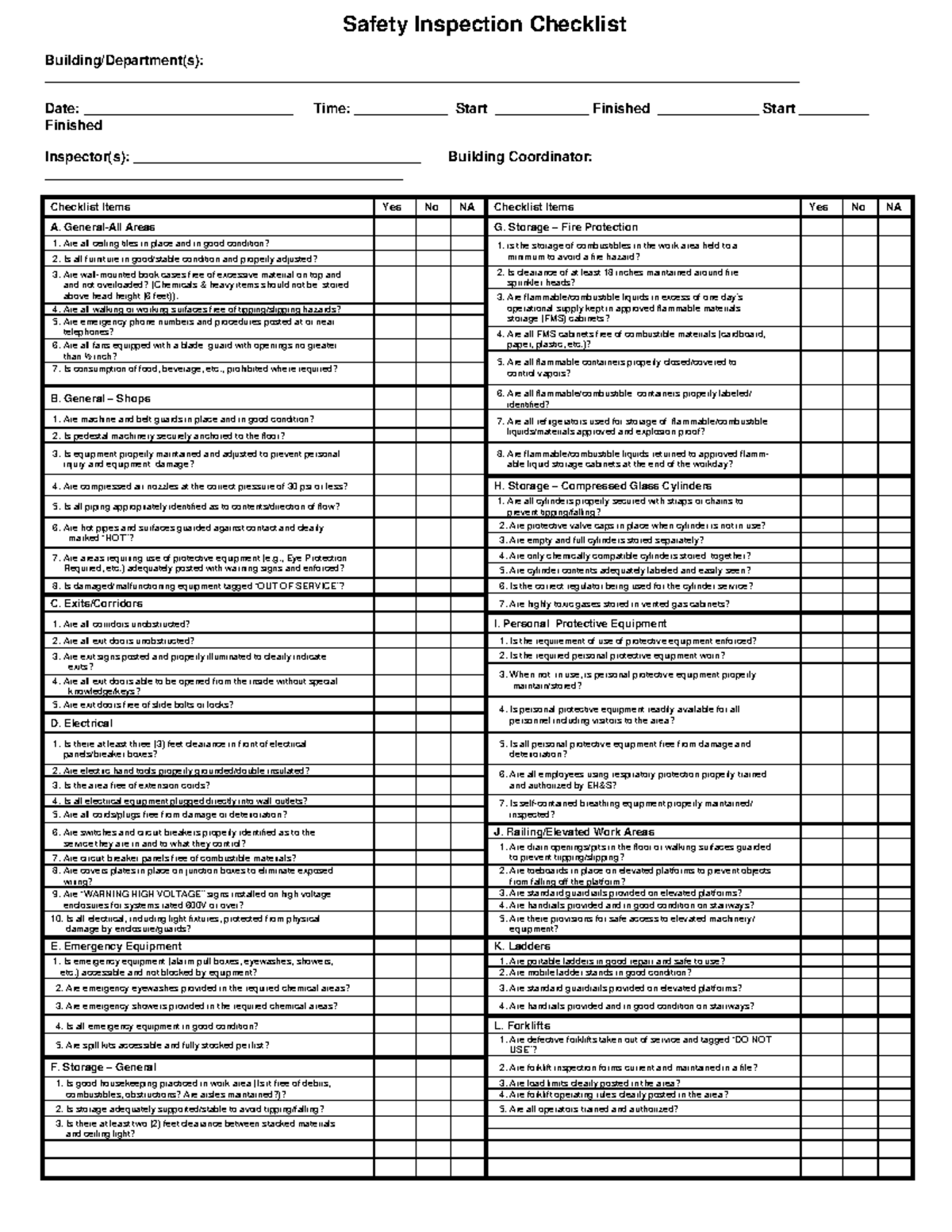 Safety Inspection Checklist v1 - Safety Inspection Checklist Building ...