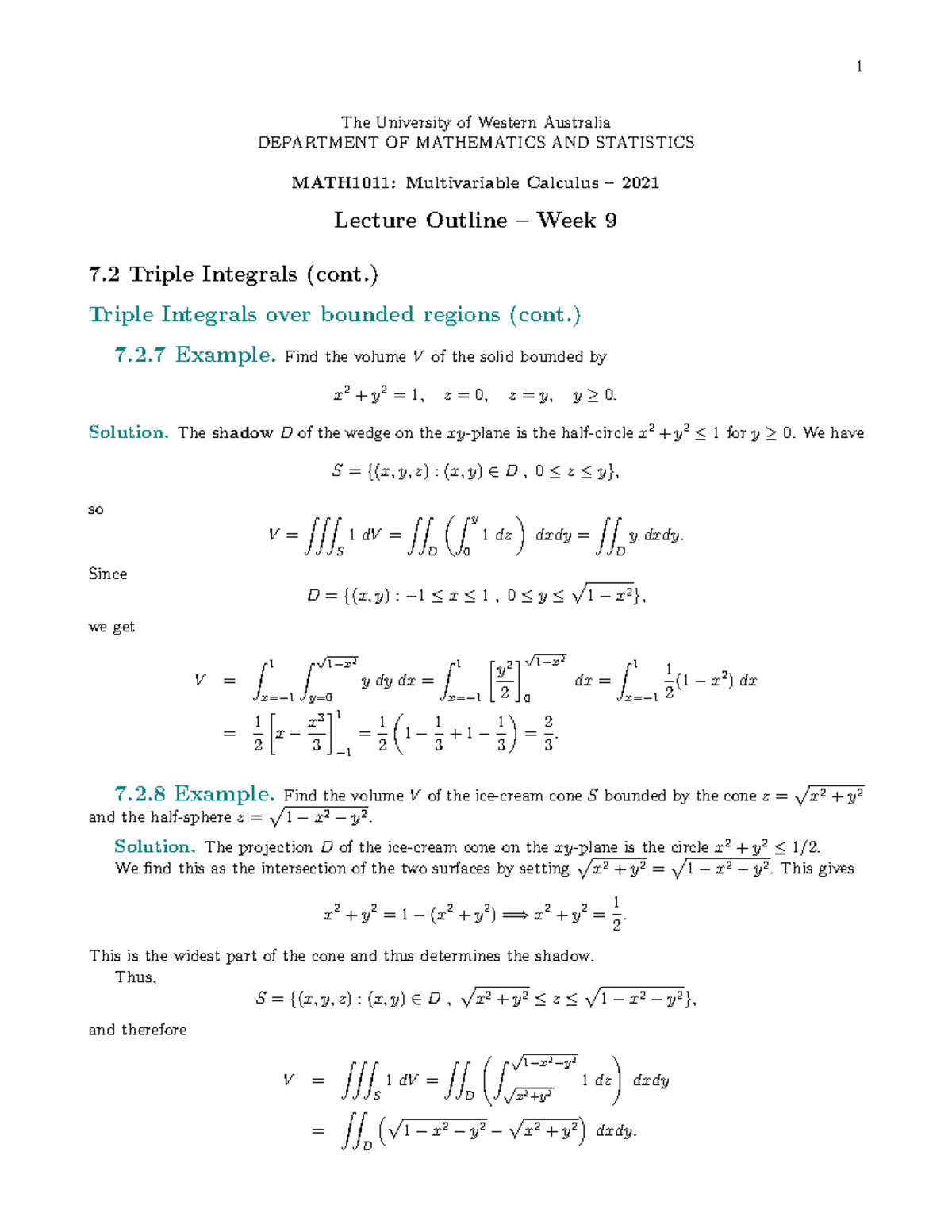 2021 MATH1011 Week 9 Lecture Notes Multivariable Calculus - The ...