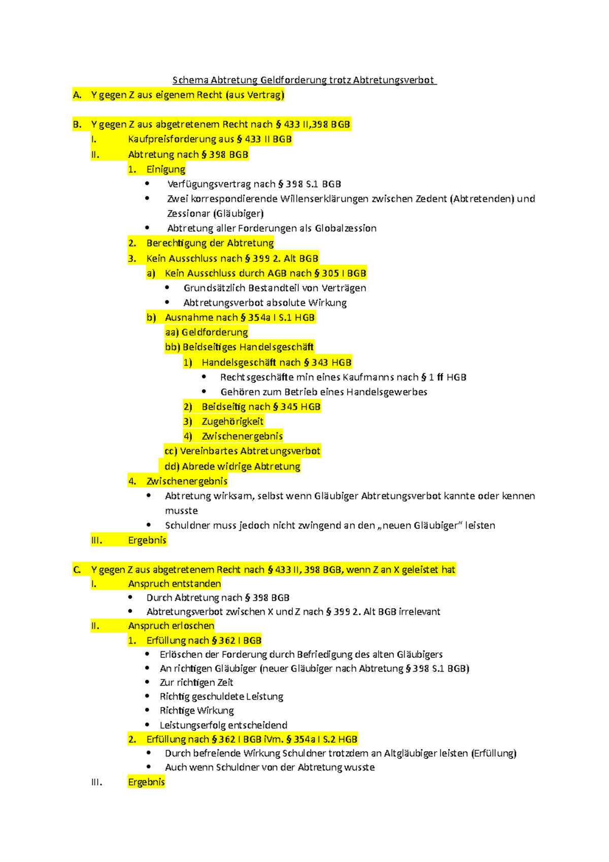 Schema Abtretung Geldforderung Trotz Abtretungsverbot - Y Gegen Z Aus ...