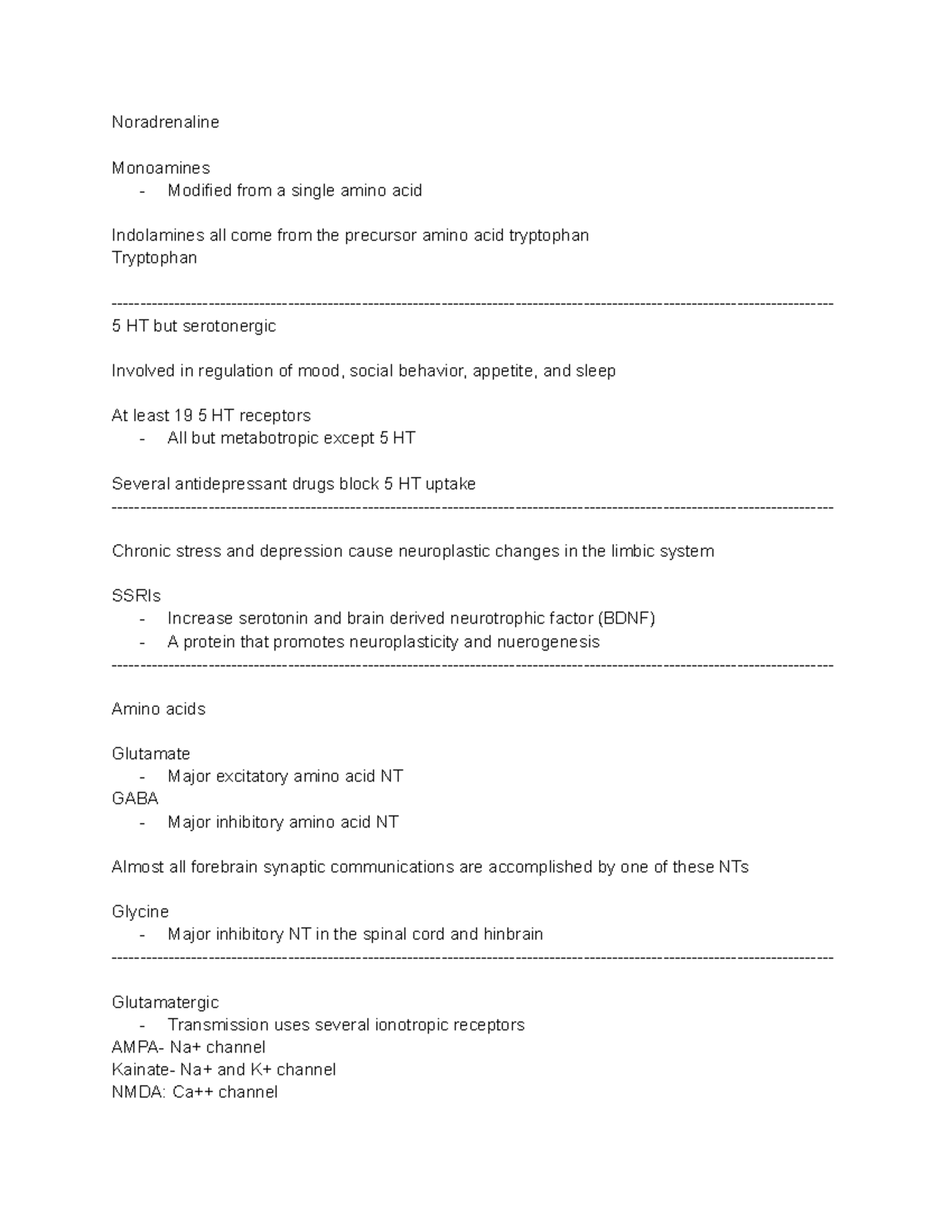 Notes before exam 3 - Noradrenaline Monoamines - Modified from a single ...