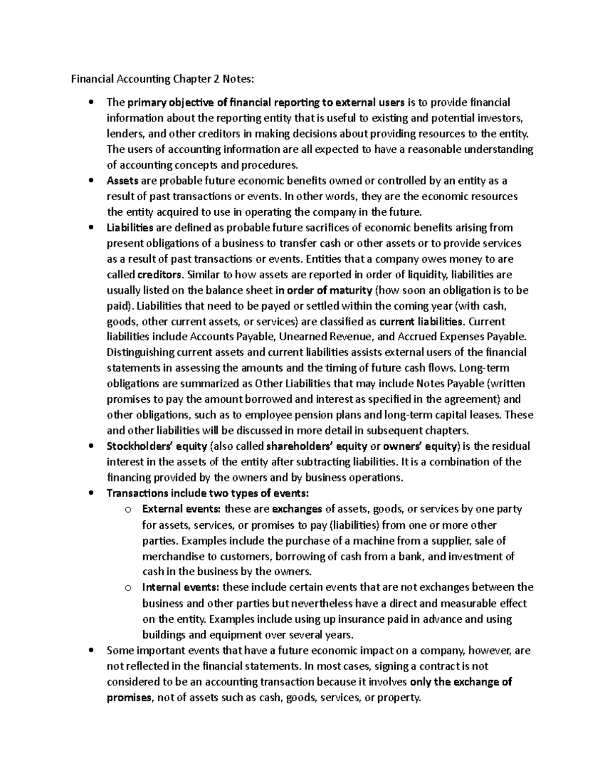 Financial Accounting Chapter 2 Notes - The users of accounting ...