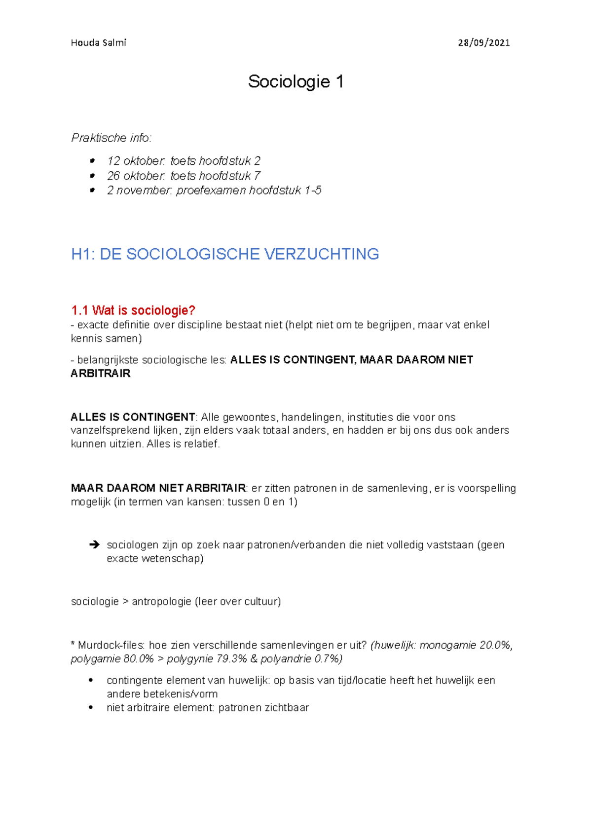 Sociologie LES 1: Inleiding Tot Sociologie - Sociologie I - VUB - Studocu