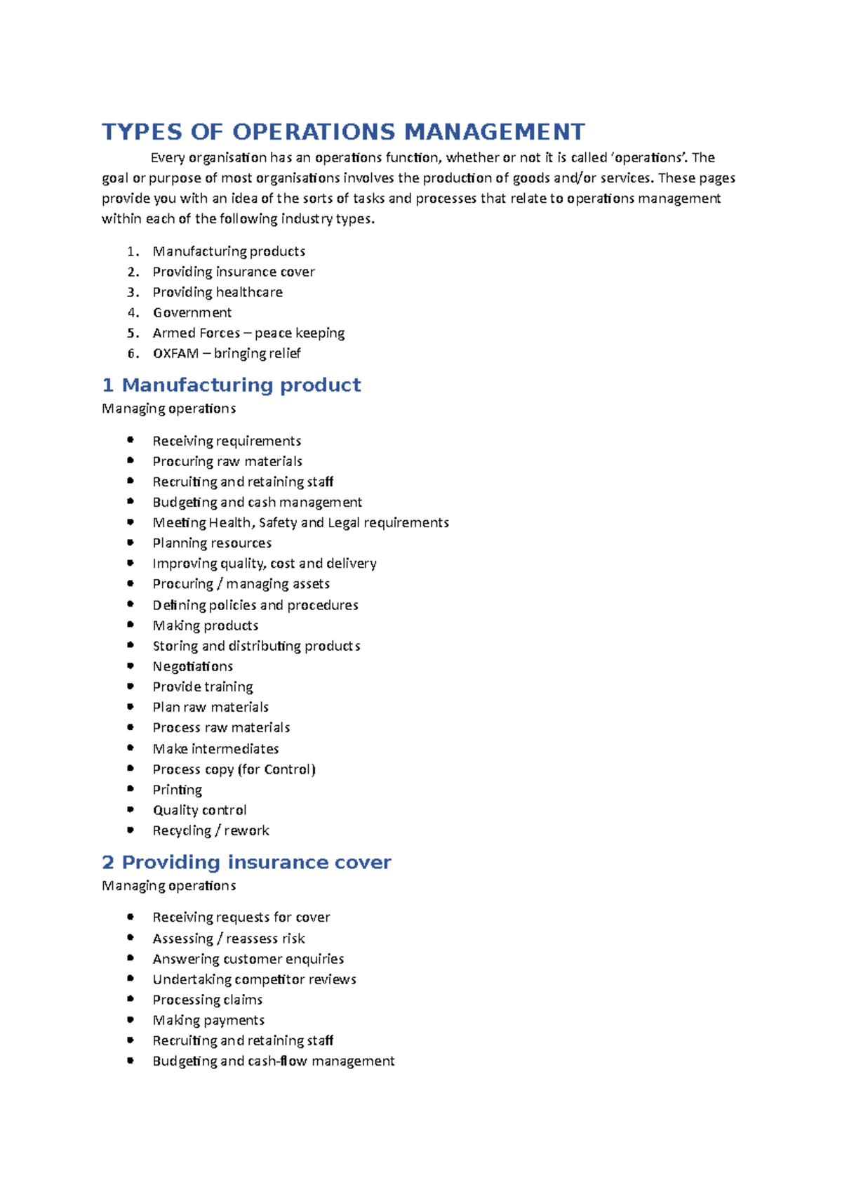 AU Types OF Operations Management - TYPES OF OPERATIONS MANAGEMENT ...