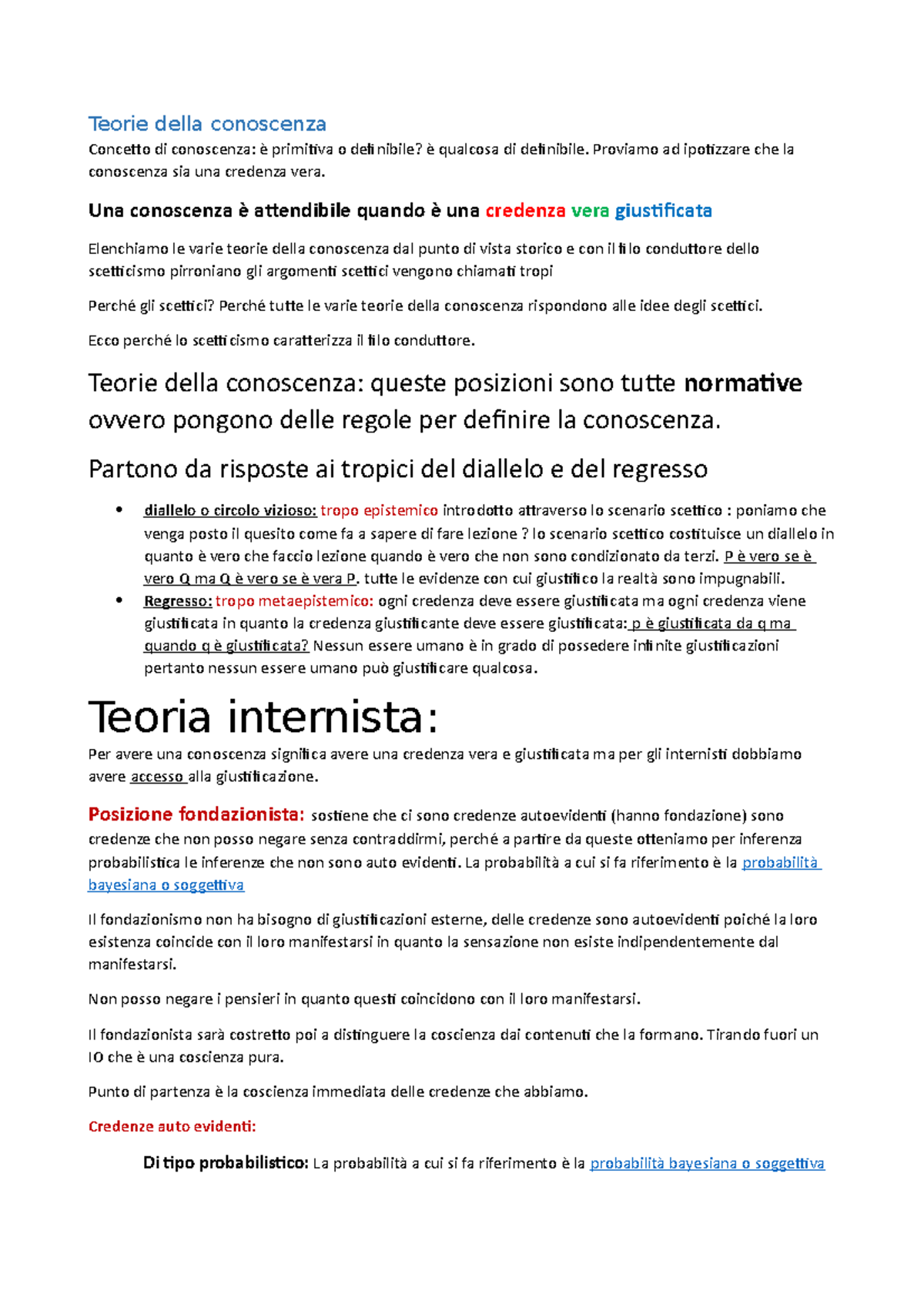 Teoria Della Conoscenza Interniste - Lezione 3 - Teorie Della ...