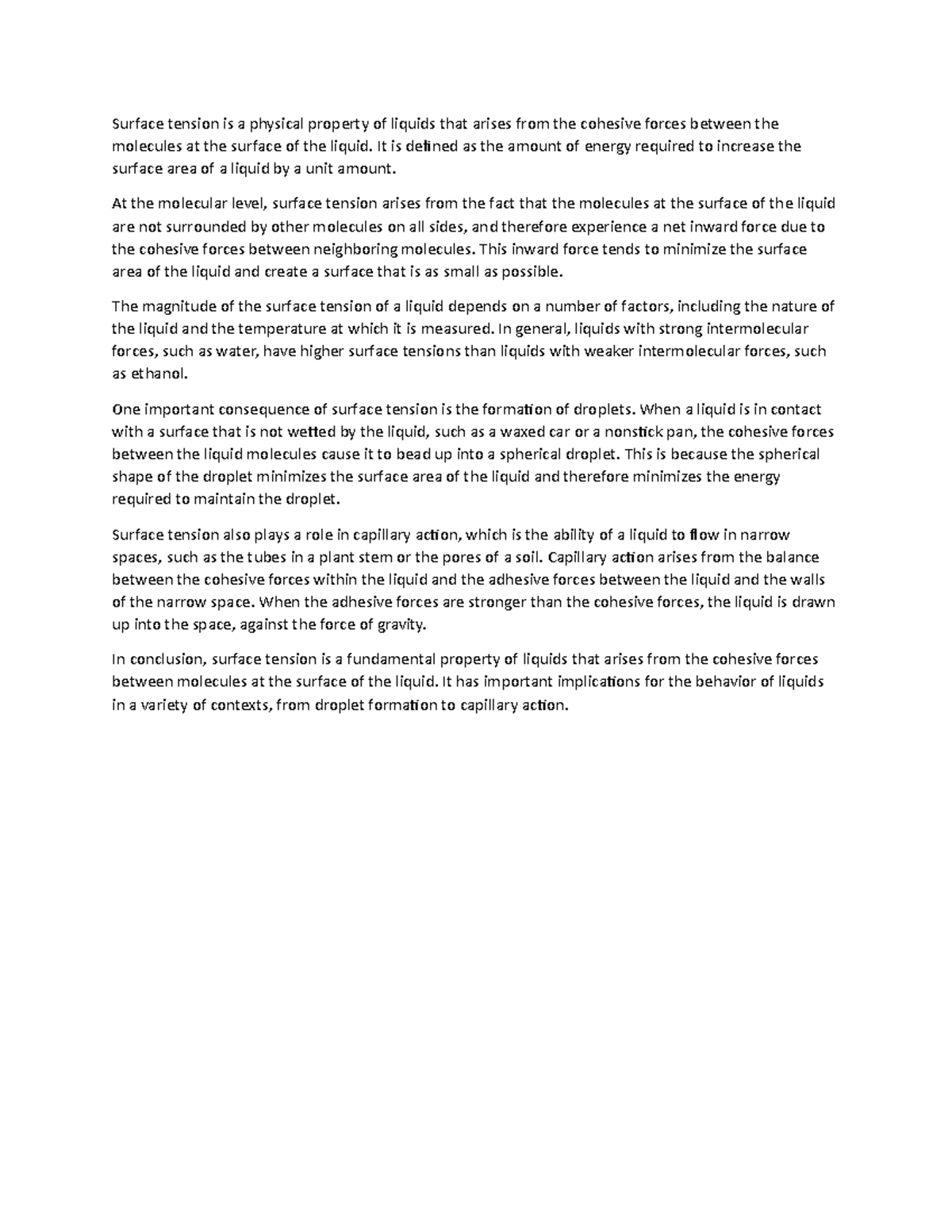 Bio Notes Surface Tension Surface tension is a physical property of