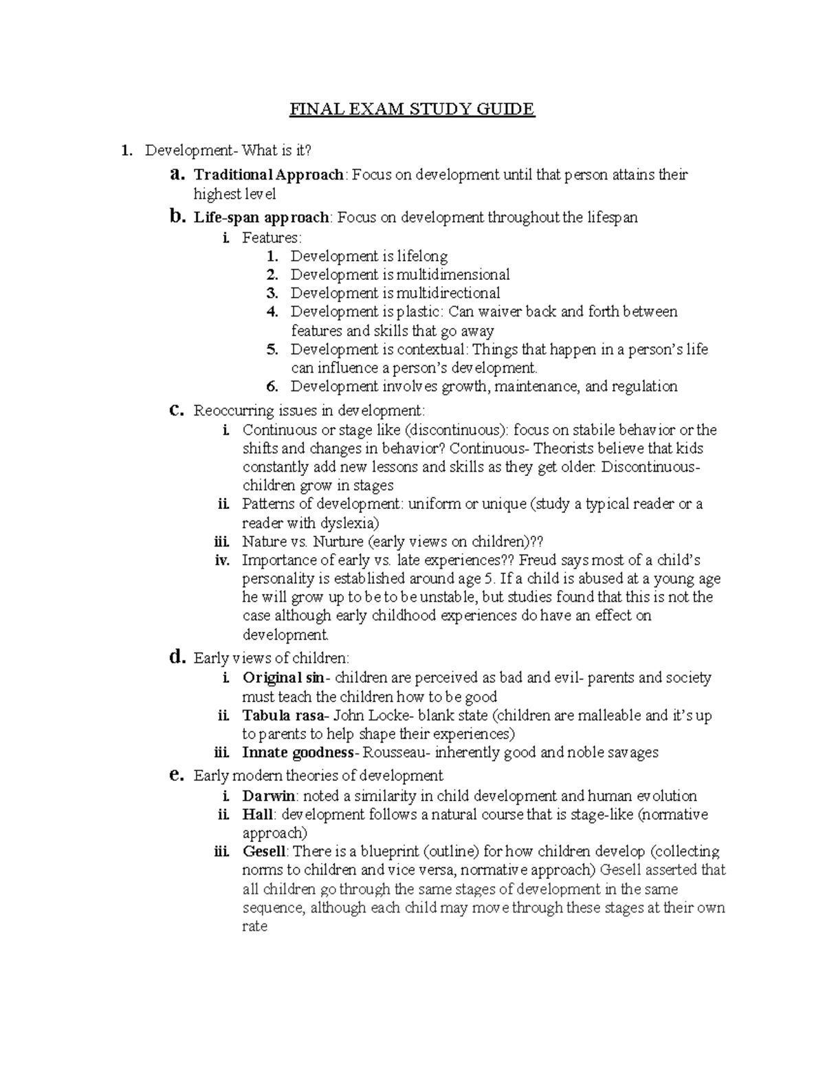 Infant and Child Development Final study guide FINAL EXAM STUDY GUIDE