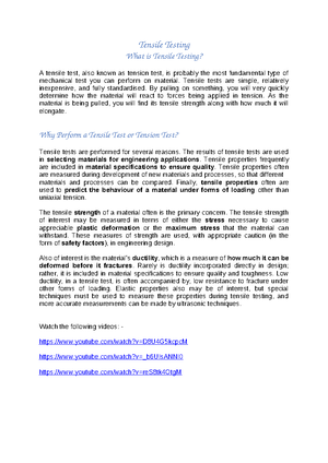 Tensile Tests - notes