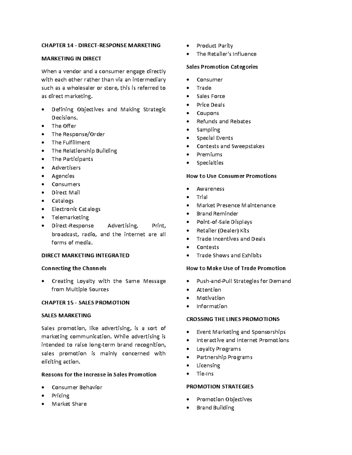 Chapter 14-15 - Direct- Response Marketing AND Sales Promotion ...