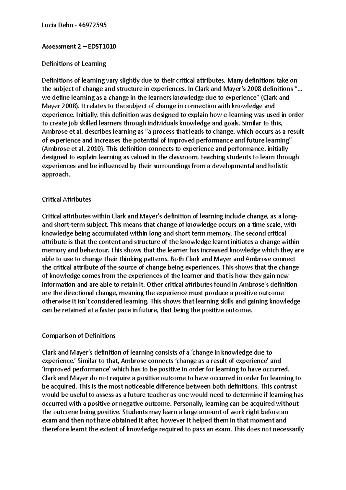 EDST1010 assessment 2 - ASSIGNMENT 2 - Lucia Dehn - 46972595 Assessment ...