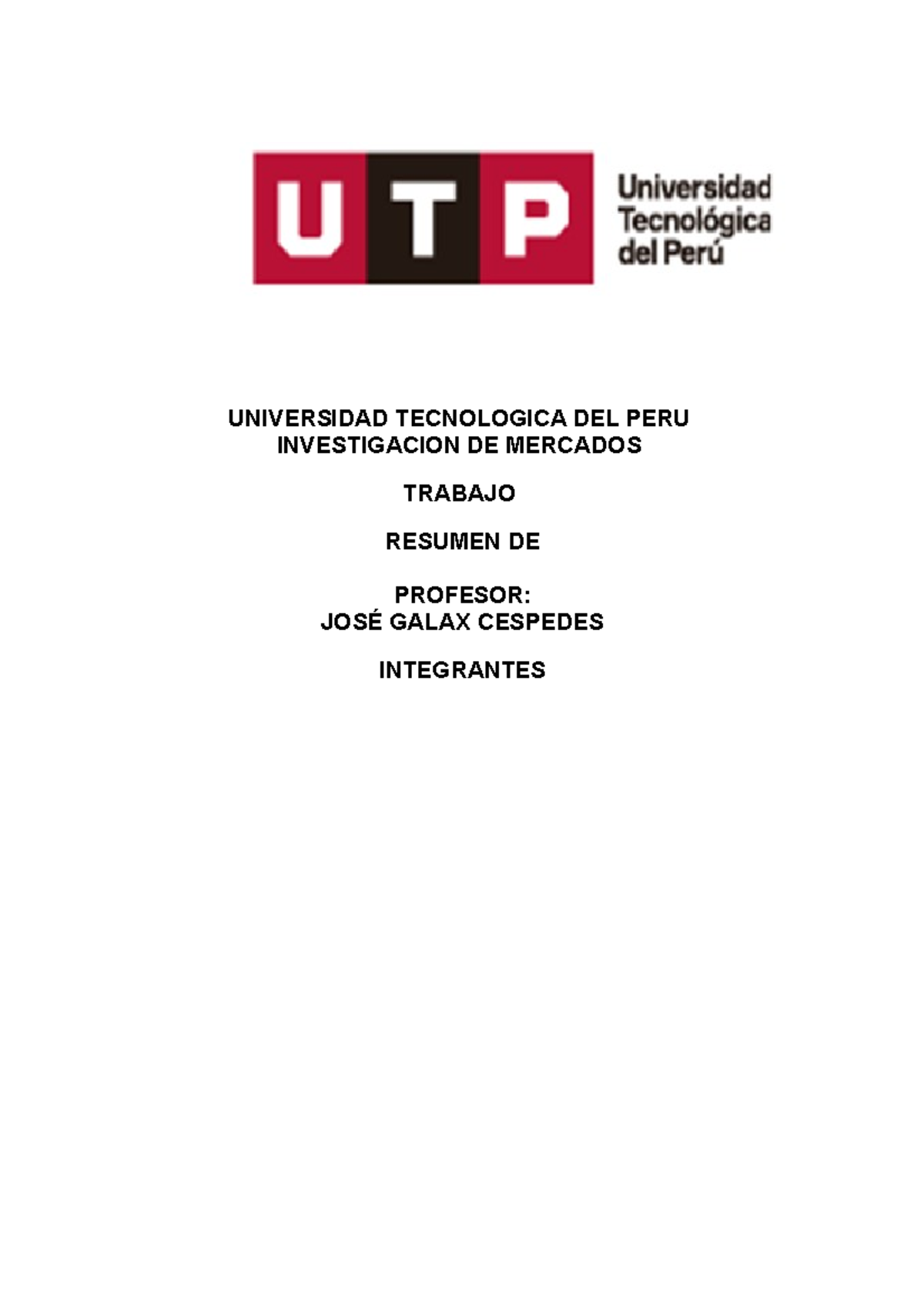 Mercado - ... - UNIVERSIDAD TECNOLOGICA DEL PERU INVESTIGACION DE ...