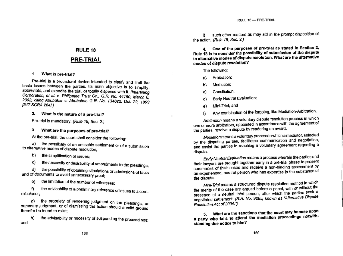 I Rule18Pretrial Scanned; book; rules in civil procedure; notes