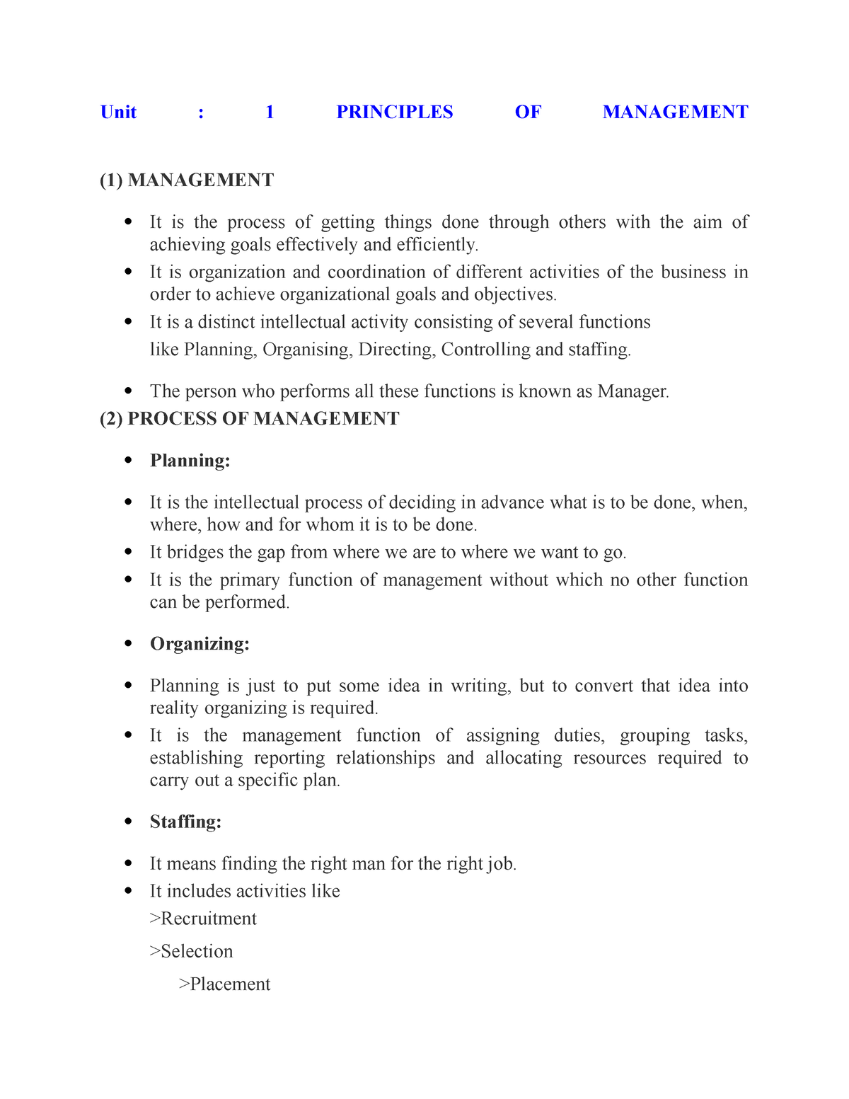 Unit 1 Principles OF Management - Unit : 1 PRINCIPLES OF MANAGEMENT (1 ...