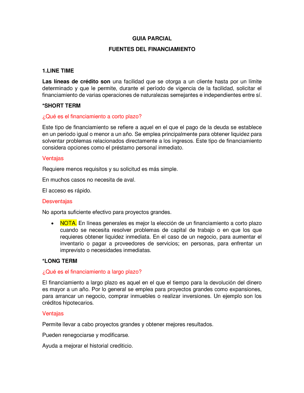 Guia Parcial Finanzas Hola Qué Tal Guia Parcial Fuentes Del Financiamiento 1 Time Las Líneas 9481