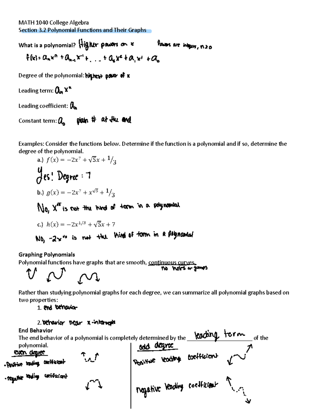 Week 8 - Lecture notes Week 8 - MATH 1040 College Algebra Section 3 ...