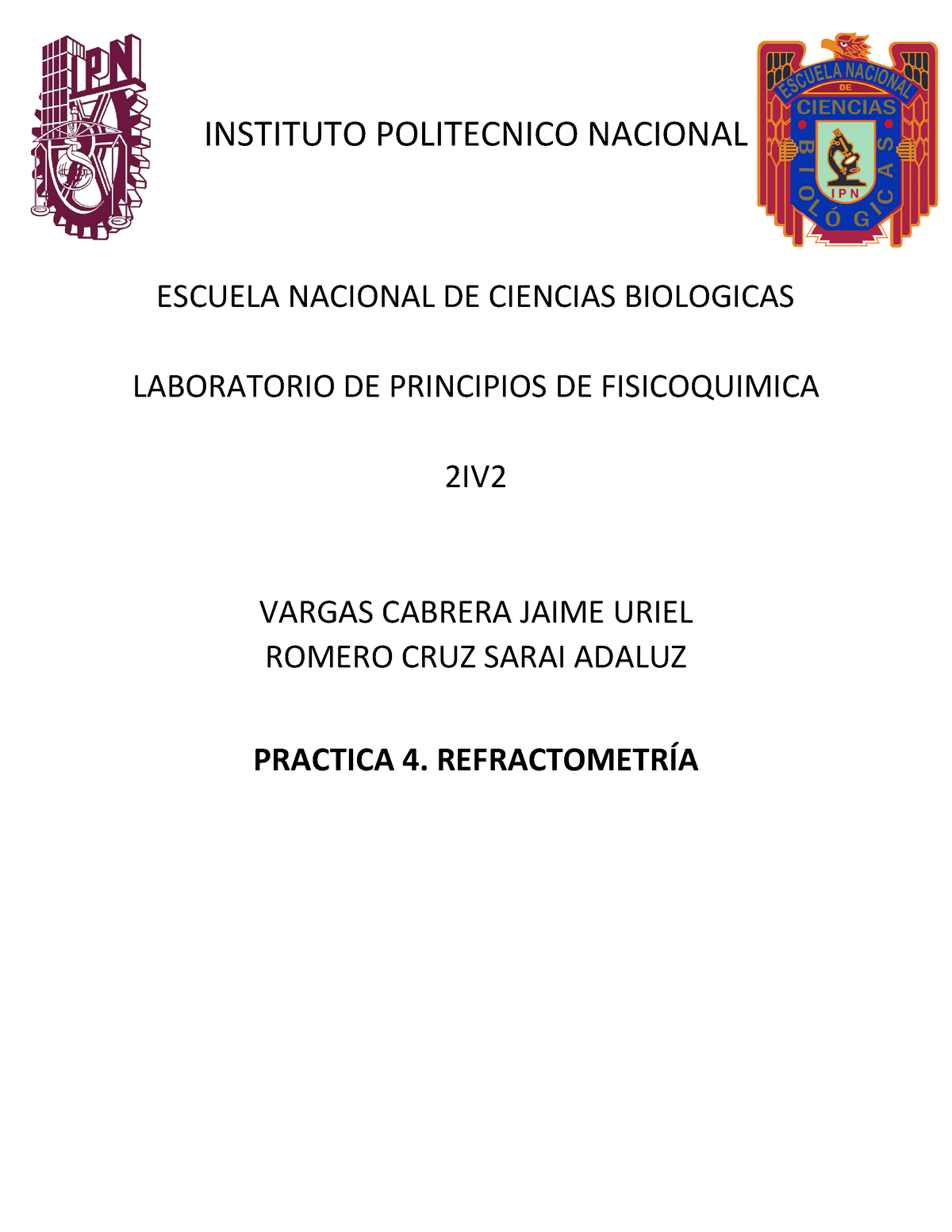 Practica Refractometria Instituto Politecnico Nacional Escuela