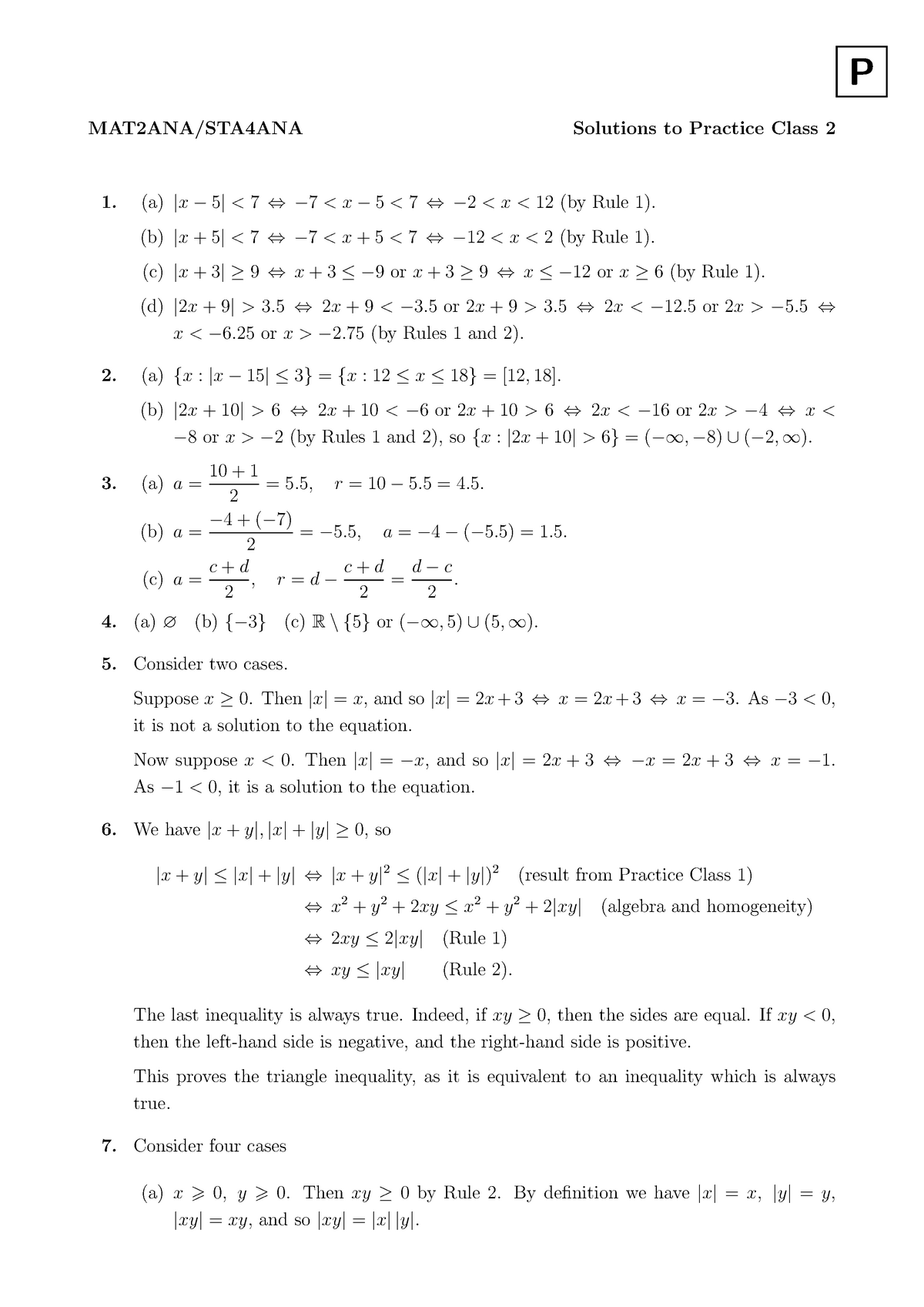 2ana Pc02s - Practicals - P 1. Solutions To Practice Class 2 (a) 7 X 5 ...