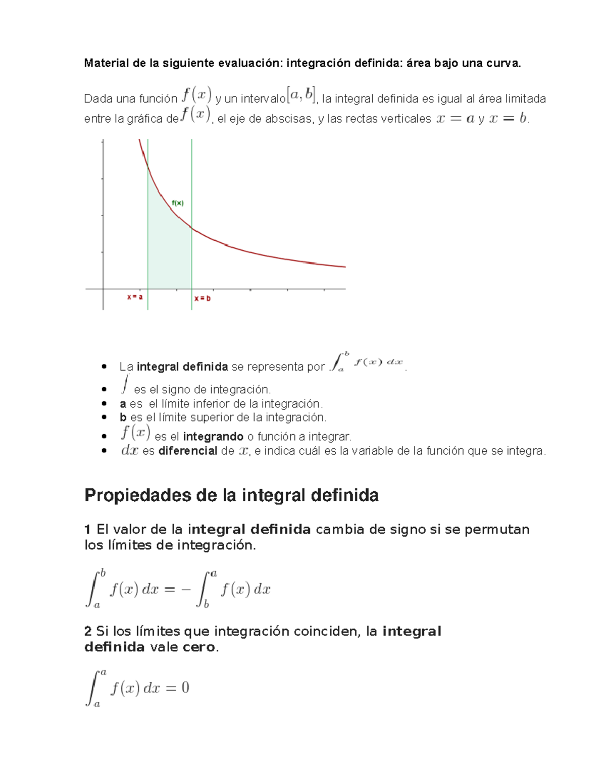 Integrales definidas y area bajo de la curva - Material de la siguiente ...