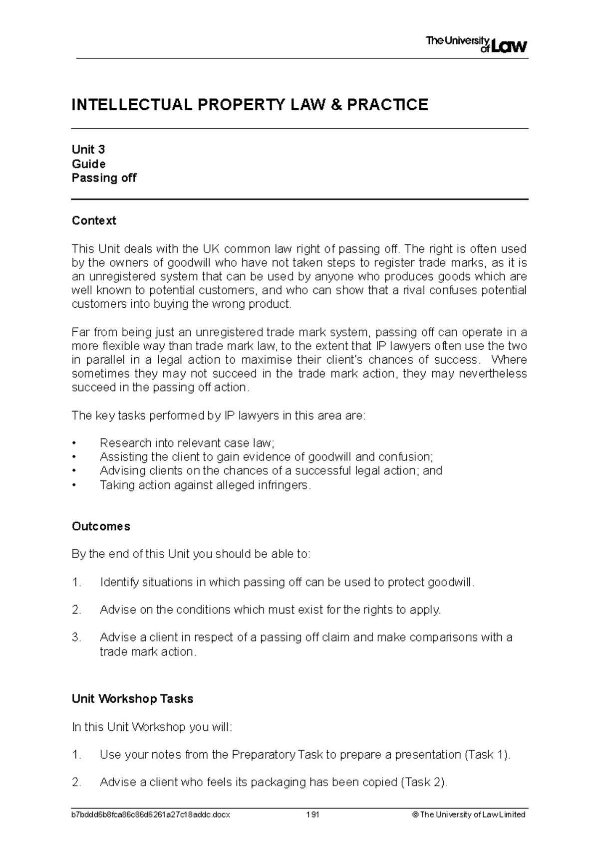 2122 ip ws03 ce01 guide - INTELLECTUAL PROPERTY LAW & PRACTICE Unit 3 ...