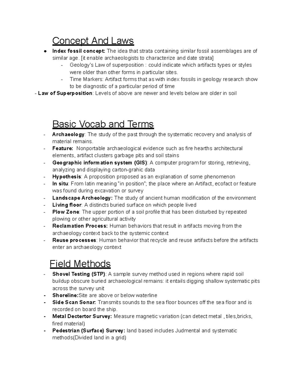 Arch Exam 1 - Study Guide For Exam One - Concept And Laws Index Fossil 