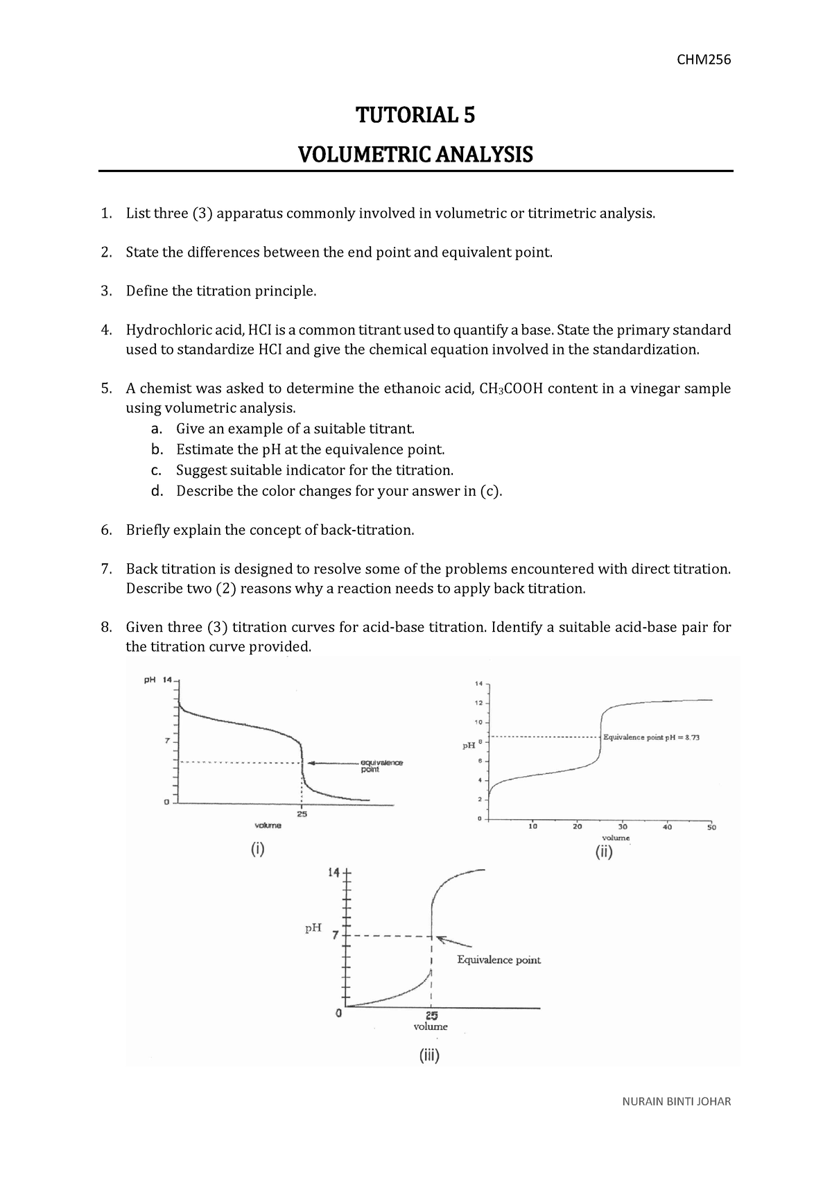 Tutorial 5 Volumetric Analysis - Basic Analytical Chemistry - UiTM ...