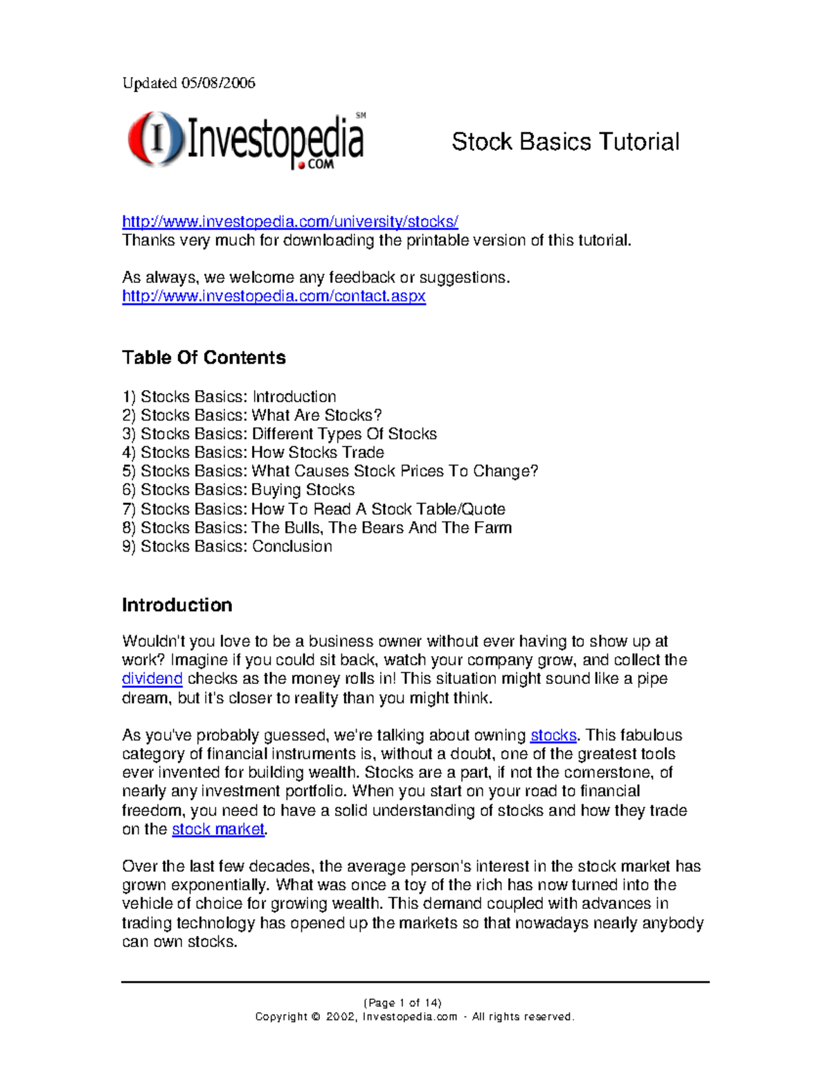 Stock basics - For financial management subject - Updated 05/08/ Stock ...