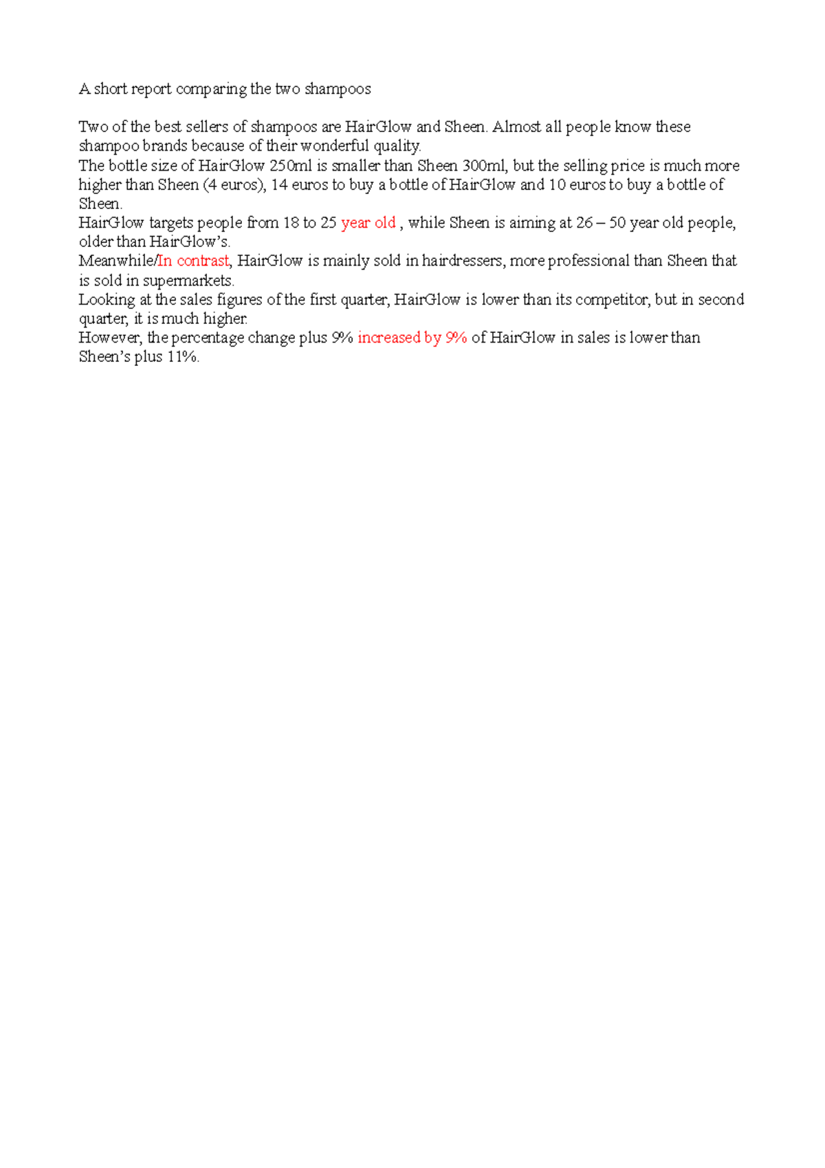 A short report comparing the two shampoos Almost all people know