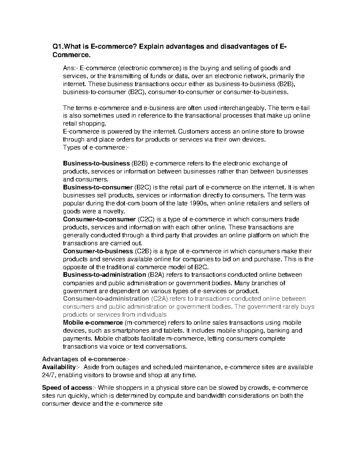 Ecom Answer - Ammmmmmm - Q1 is E-commerce? Explain advantages and ...