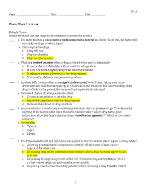 Pharmacology 2 Exam 1 - Pharmacology 2 Exam 1 Yellow Highlight = VERY ...