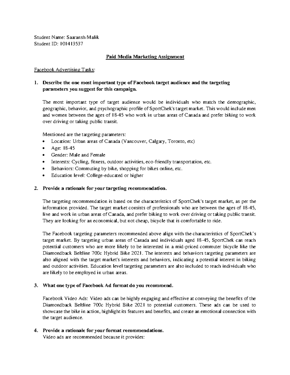 Paid Media Marketing Assignment - Student Name: Saaransh Malik Student ...