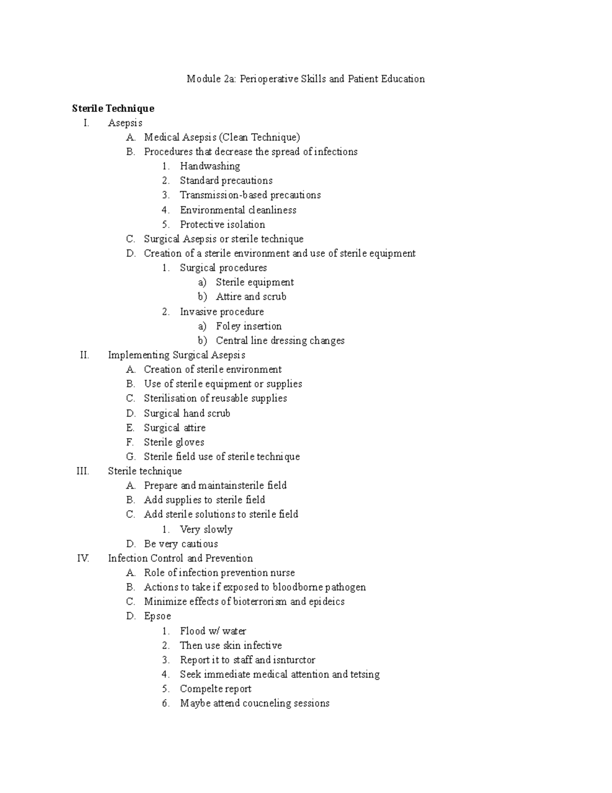 Module 2a Perioperative Skills and Patient Education - Asepsis A ...