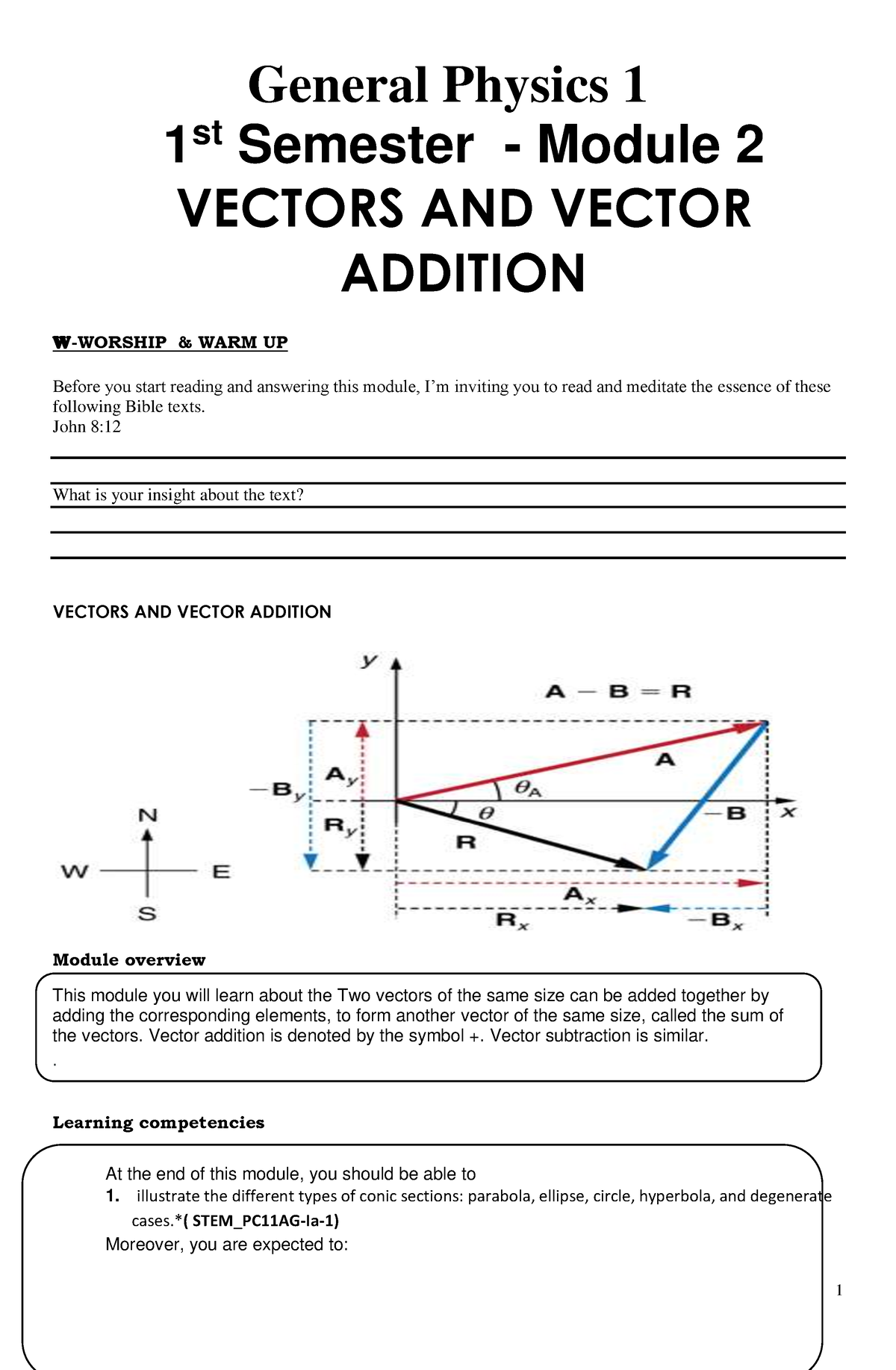 Gen Physics Vectors AND Vector Addition - General Physics 1 1 St ...