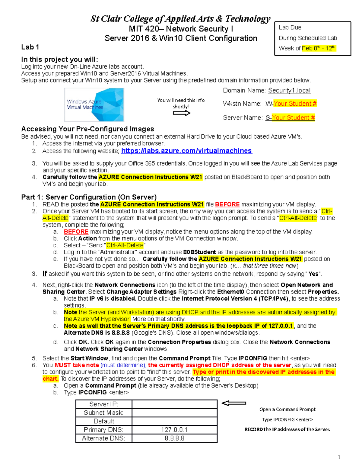 Lab1 DC Configuration and Win10 Client W21 OL - St Clair College of ...