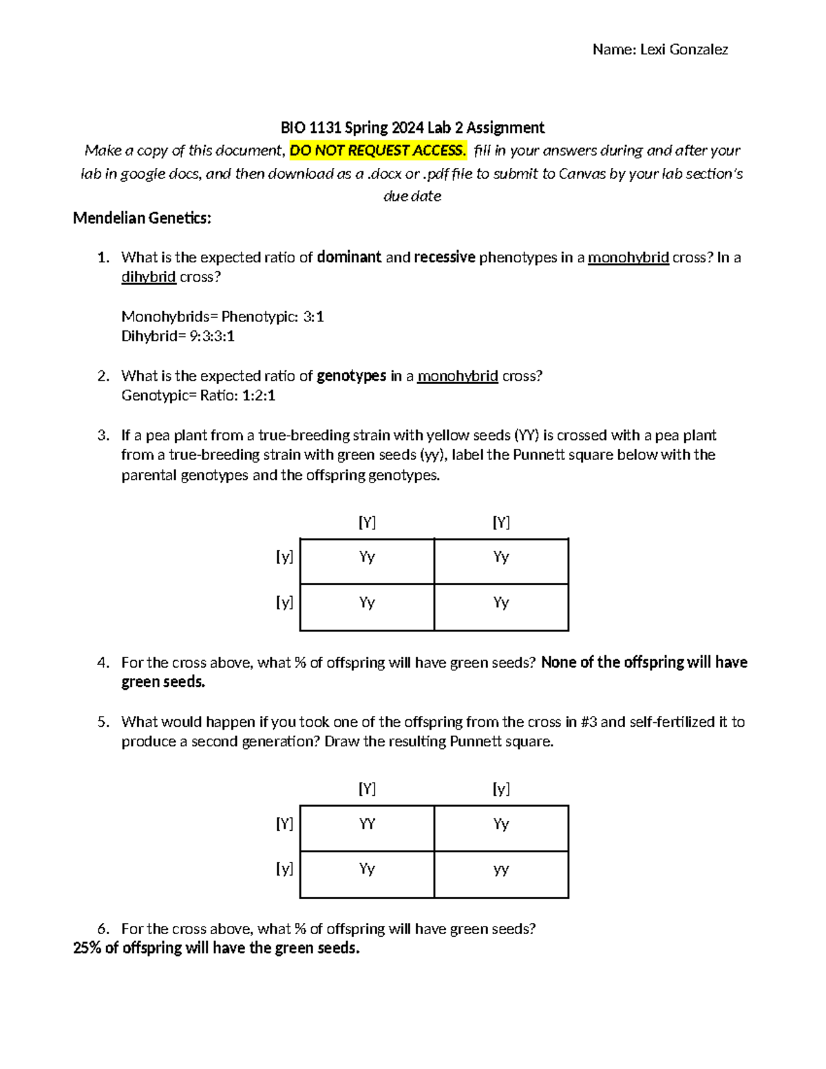 BIO 1131 Lab 2 Worksheet - Name: Lexi Gonzalez BIO 1131 Spring 2024 Lab ...