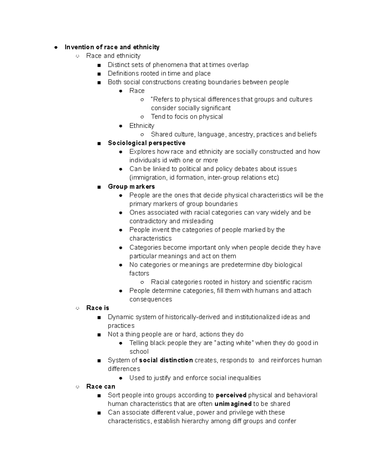 Week 2 - Lecture notes 2 - Invention of race and ethnicity Race and ...
