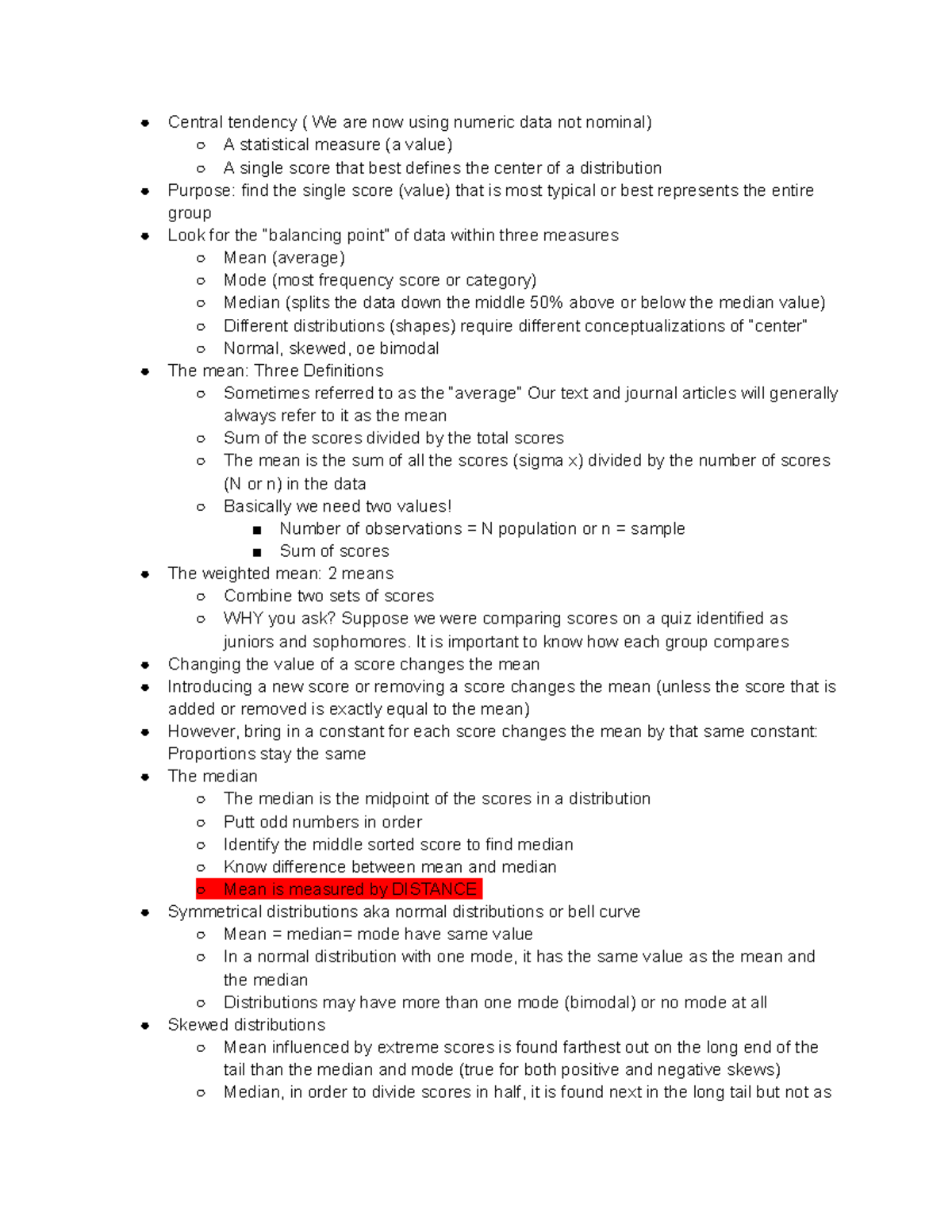 PSY 200 Chapter 3 Notes - Central tendency ( We are now using numeric ...