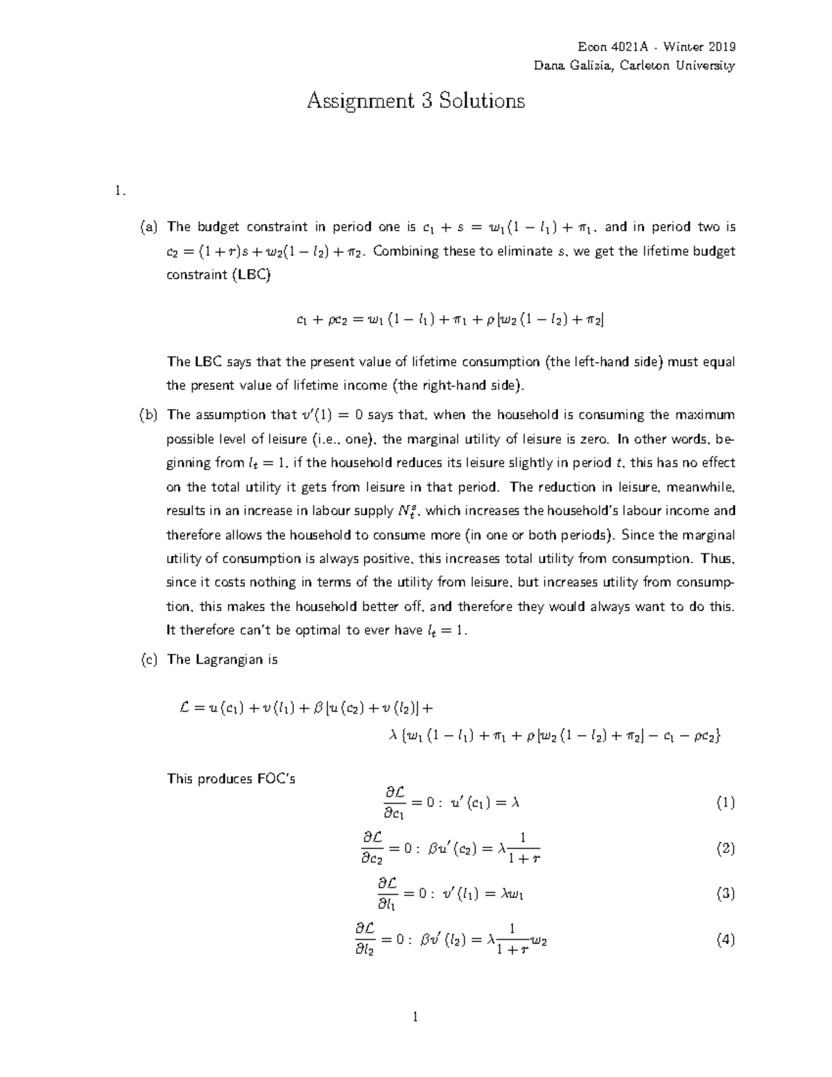 2019 F Econ 4021 Assign 3 Sol Advanced Macroeconomic Theory Econ 4021 ...