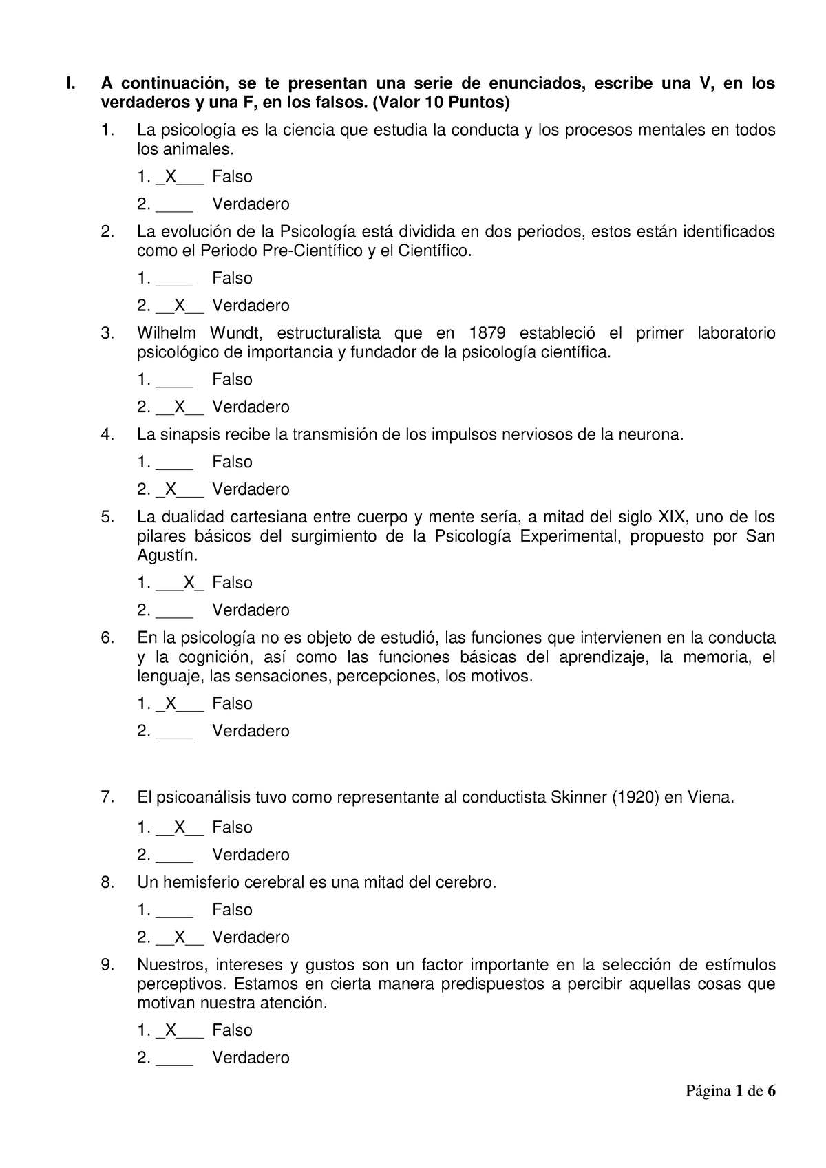 Psicologia Examen Examne I A Continuaci N Se Te Presentan Una Serie De Enunciados