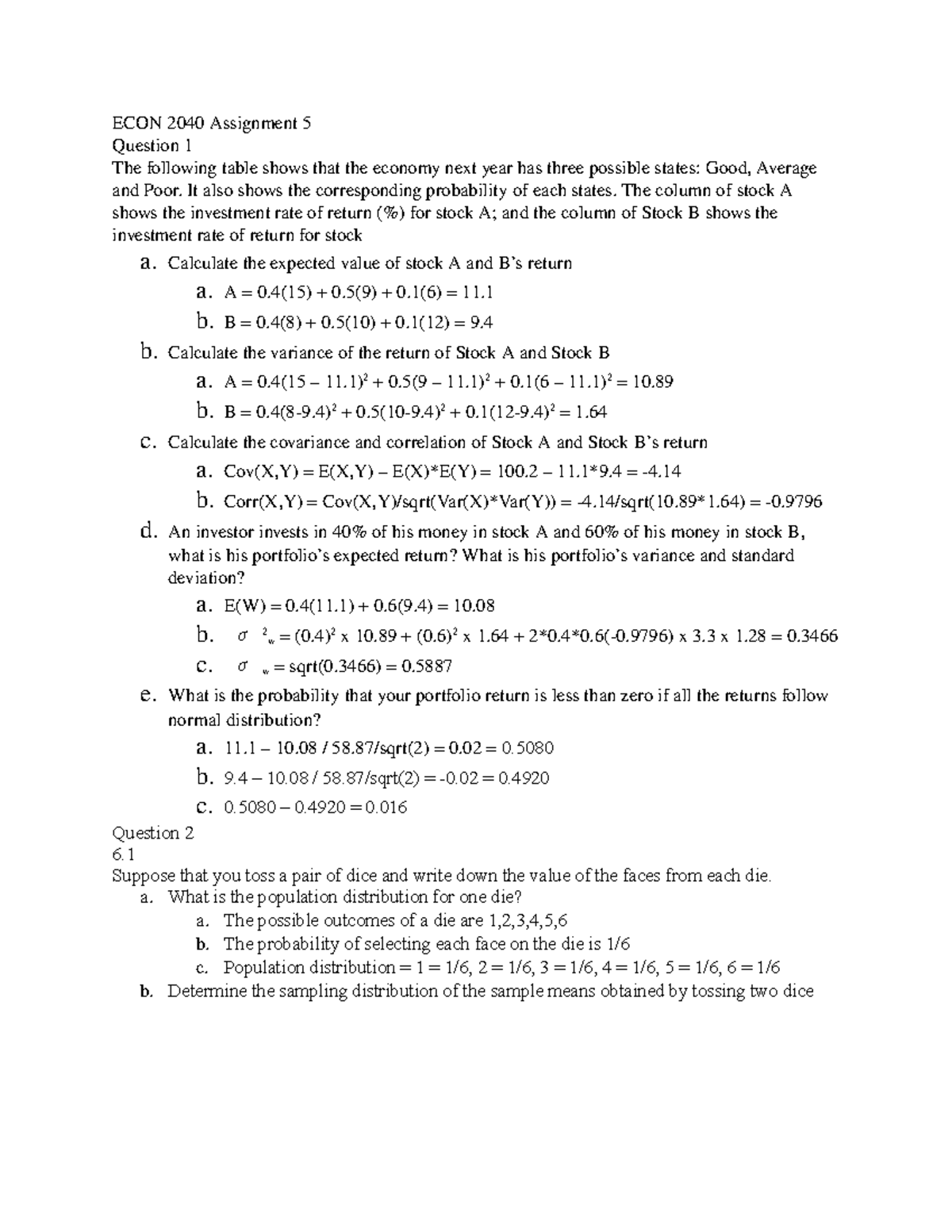 ECON 2040 Assignment 5 - tbh i dont know what to tell ya i hope this ...