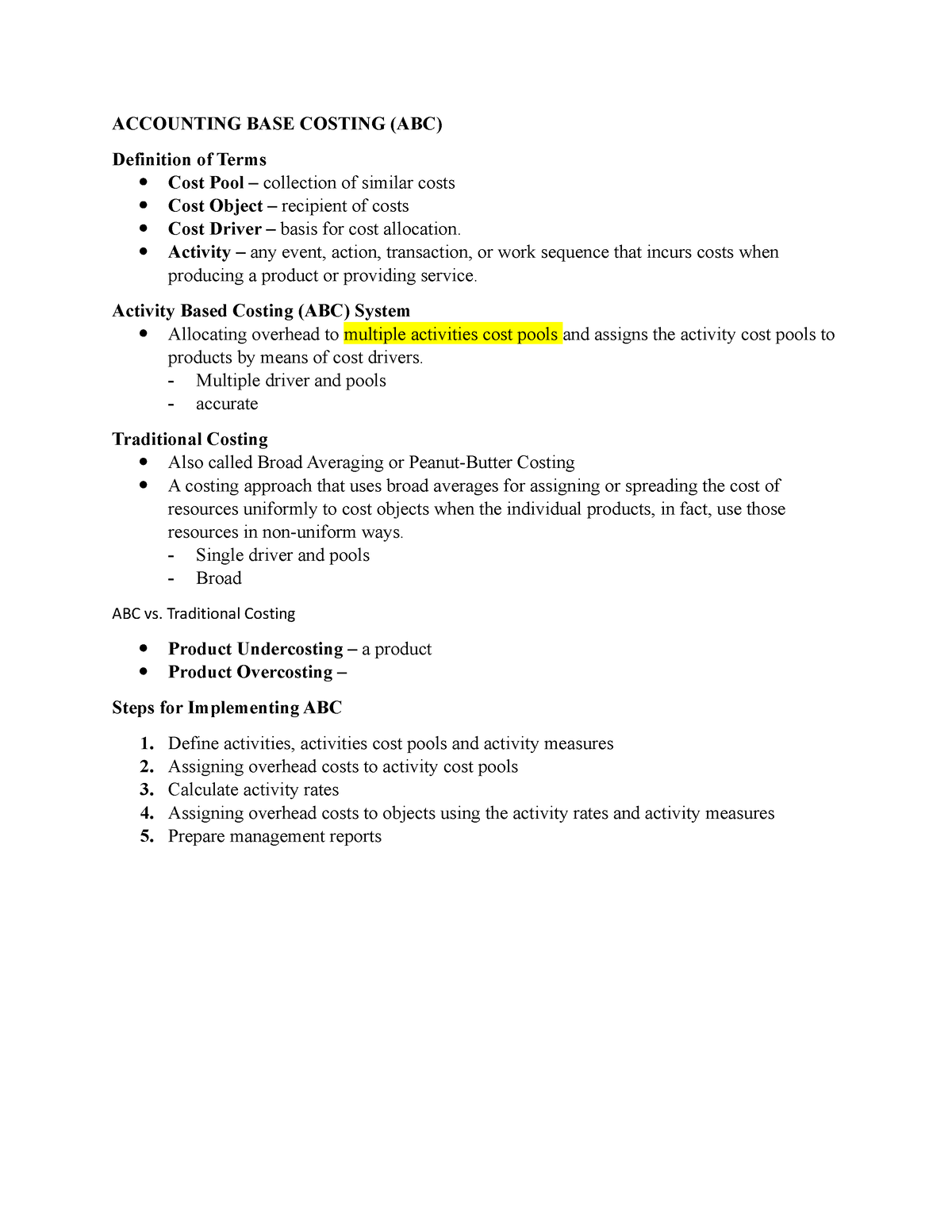 Strategic Cost - Notes - ACCOUNTING BASE COSTING (ABC) Definition Of ...